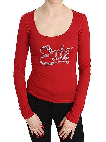 Exte Red Crystal Embellished Long Sleeve Top Women's Blouse (view 1)