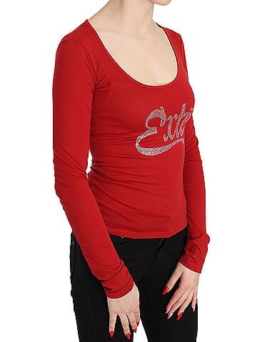 Exte Red Crystal Embellished Long Sleeve Top Women's Blouse (view 2)
