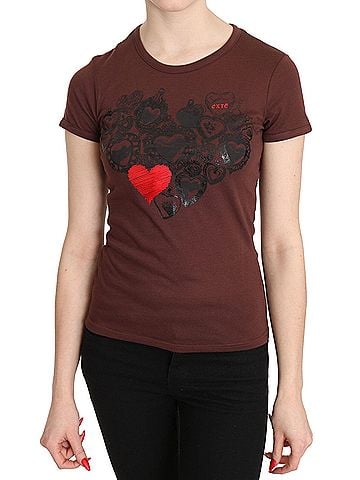 Exte Brown Hearts Printed Round Neck T-shirt Women's Top (view 1)
