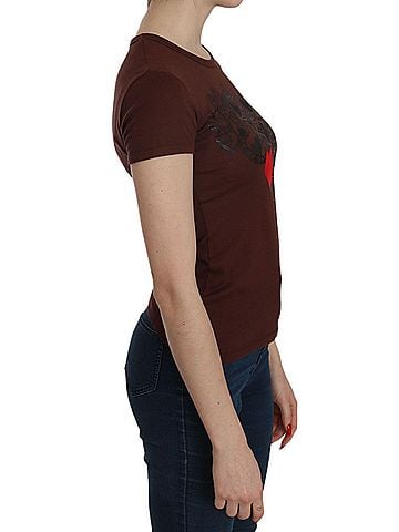 Exte Brown Heart Print Crew Neck T-shirt Short Sleeve Women's Blouse (view 2)