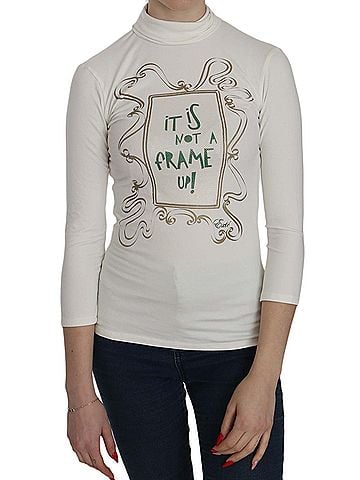 Exte White Printed Turtle Neck 3/4 Sleeve Top Cotton Women's Blouse (view 1)