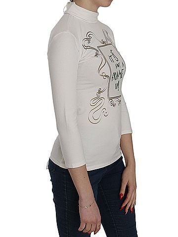 Exte White Printed Turtle Neck 3/4 Sleeve Top Cotton Women's Blouse (view 2)