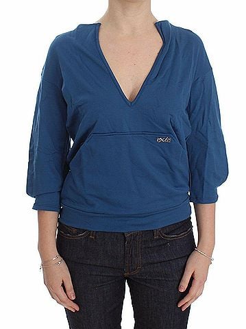 Exte Blue Cotton Top Pullover Deep V-neck Women Women's Sweater (view 1)