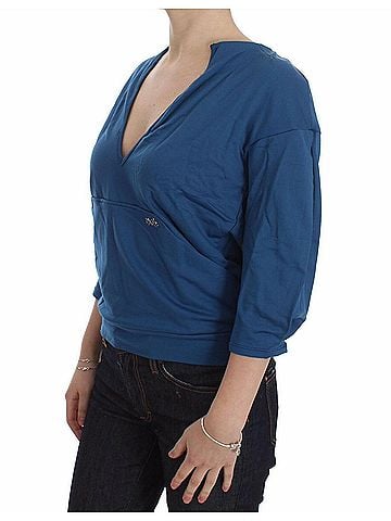 Exte Blue Cotton Top Pullover Deep V-neck Women Women's Sweater (view 2)