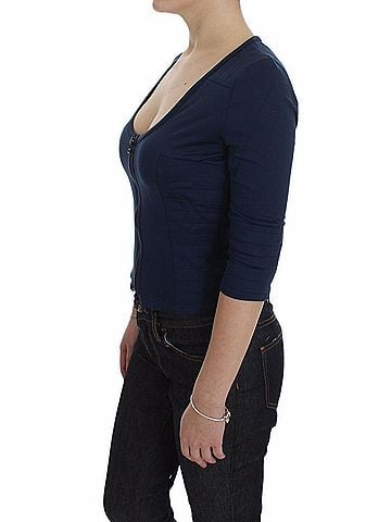 Exte Blue Cotton Top Zipper Deep Crew-neck Women's Sweater (view 2)