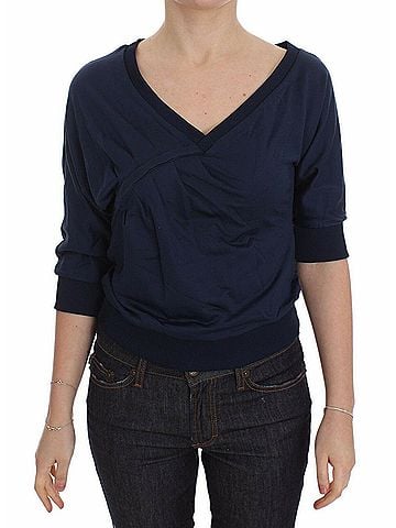 Exte Blue Cotton Top Pullover Deep V-neck Women Women's Sweater (view 1)