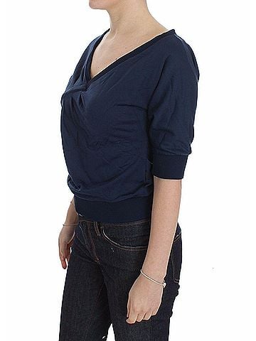 Exte Blue Cotton Top Pullover Deep V-neck Women Women's Sweater (view 2)