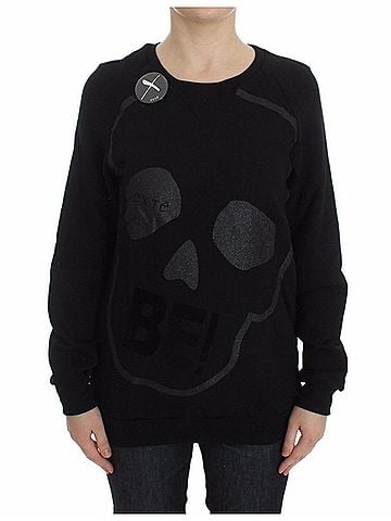 Exte Black Cotton Motive Print Crewneck Pullover Women's Sweater (view 1)