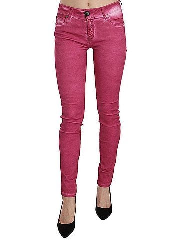 Plein Sud Pink Velvet Mid Waist Skinny Trouser Women's Pants (view 1)