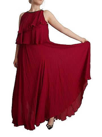 Plein Sud Orchid Silk Sleeveless Long Maxi Ruffle Shift Women's Dress (view 2)