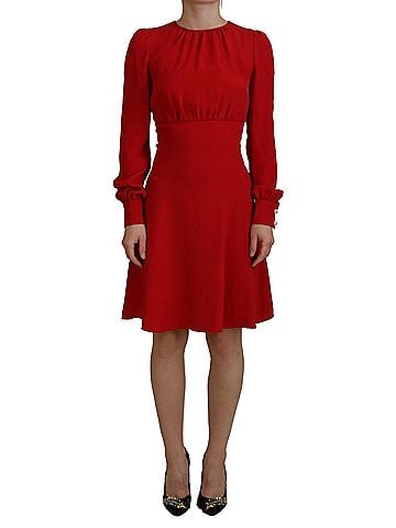 Dolce & Gabbana Basic Red Silk Sheath A-line Knee Length Women's Dress (view 1)