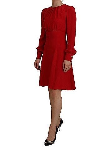 Dolce & Gabbana Basic Red Silk Sheath A-line Knee Length Women's Dress (view 2)