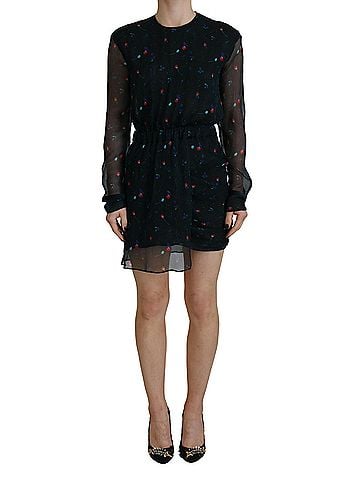 Dsquared2 Black Floral Silk Long Sleeves Sheath Mini Women's Dress (view 1)