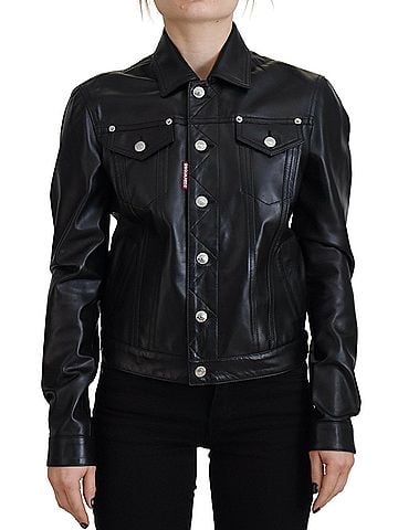 Dsquared2 Black Leather Collared Long Sleeves Women's Jacket (view 1)