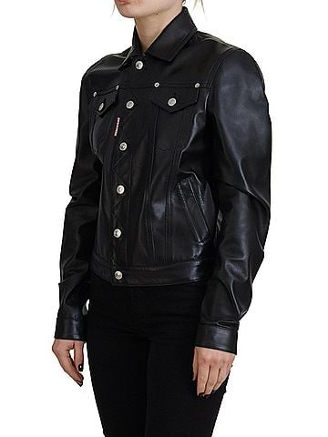 Dsquared2 Black Leather Collared Long Sleeves Women's Jacket (view 2)