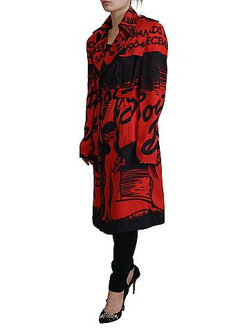 Dsquared2 Red Printed Button Collared Desigual Coat Women's Jacket (view 2)