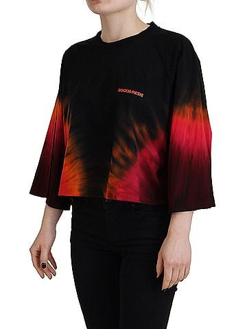 Dsquared2 Black Cotton Tie Dye Crew Neck Casual Women's Top (view 2)