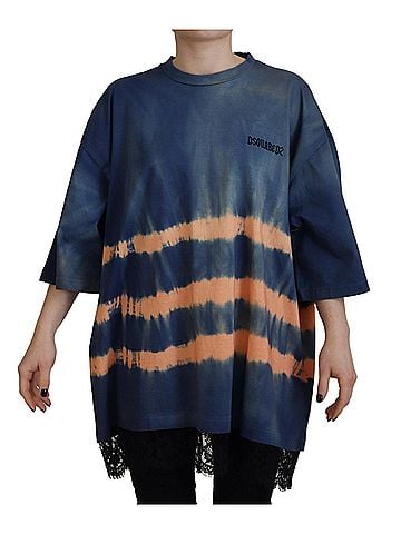 Dsquared2 Blue Cotton Tie Dye Short Sleeves Lace Women's T-shirt (view 1)