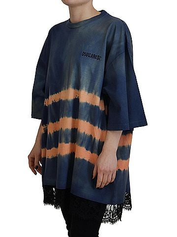 Dsquared2 Blue Cotton Tie Dye Short Sleeves Lace Women's T-shirt (view 2)