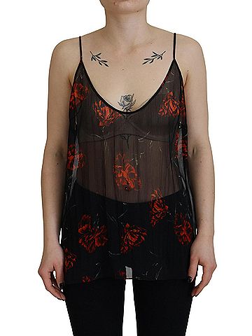Dsquared2 Black Floral Print Spaghetti Strap Tank Blouse Women's Top (view 1)