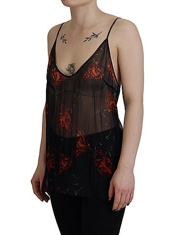 Dsquared2 Black Floral Print Spaghetti Strap Tank Blouse Women's Top (view 2)