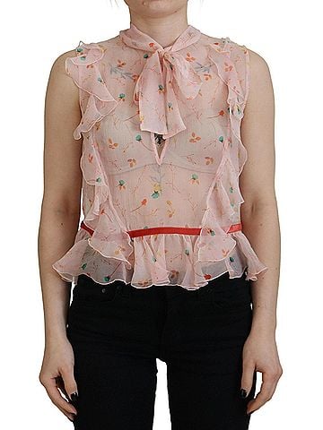 Dsquared2 Pink Floral Print Silk Sleeveless Ascot Collar Women's Top (view 1)