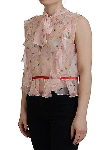 Dsquared2 Pink Floral Print Silk Sleeveless Ascot Collar Women's Top (view 2)