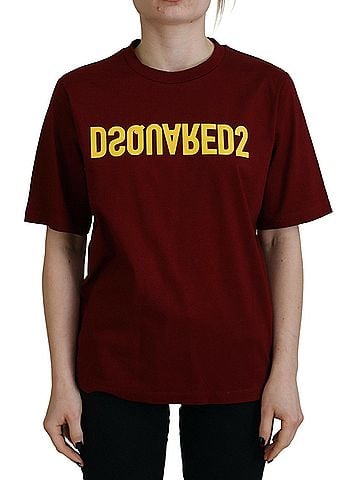 Dsquared2 Maroon Logo Cotton Crewneck Short Sleeve Tee Women's T-shirt (view 1)