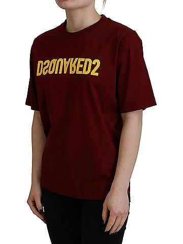 Dsquared2 Maroon Logo Cotton Crewneck Short Sleeve Tee Women's T-shirt (view 2)
