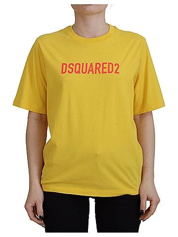 Dsquared2 Yellow Logo Print Cotton Crewneck Easy Tee Women's T-shirt (view 1)
