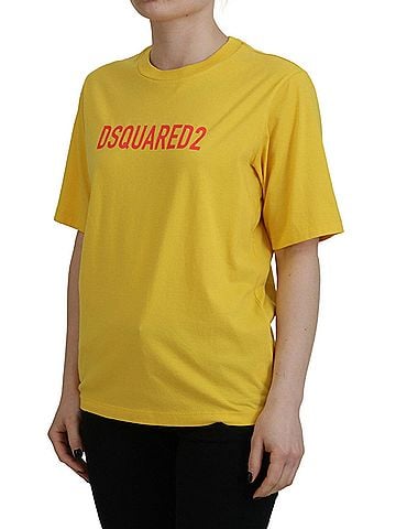 Dsquared2 Yellow Logo Print Cotton Crewneck Easy Tee Women's T-shirt (view 2)