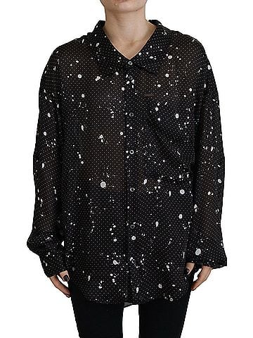 Dsquared2 Black Polka Dots Collared Button Down Blouse Women's Top (view 1)
