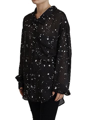 Dsquared2 Black Polka Dots Collared Button Down Blouse Women's Top (view 2)