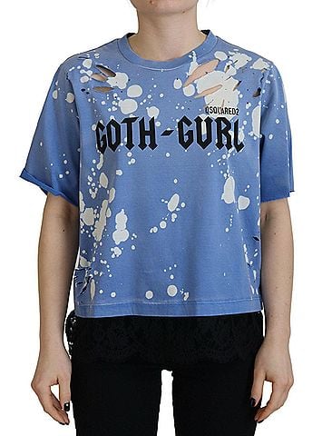 Dsquared2 Blue Goth Gurl Print Black Lace Cotton Tee Women's T-shirt (view 1)