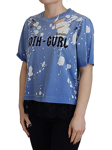 Dsquared2 Blue Goth Gurl Print Black Lace Cotton Tee Women's T-shirt (view 2)