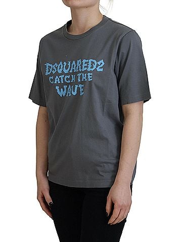 Dsquared2 Gray Logo Cotton Crewneck Short Sleeve Tee Women's T-shirt (view 2)