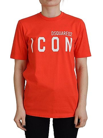 Dsquared2 Orange Cotton Shiny Icon East Tee Crewneck Women's T-shirt (view 1)