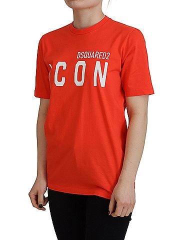 Dsquared2 Orange Cotton Shiny Icon East Tee Crewneck Women's T-shirt (view 2)