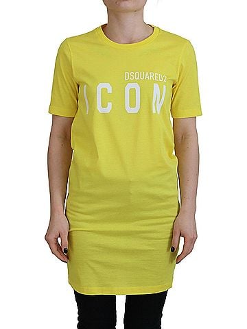 Dsquared2 Yellow CottonShiny Icon Renny Dress Crewneck Women's T-shirt (view 1)
