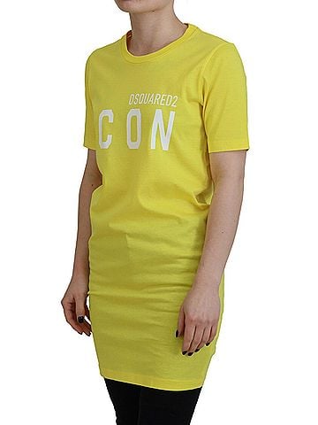 Dsquared2 Yellow CottonShiny Icon Renny Dress Crewneck Women's T-shirt (view 2)