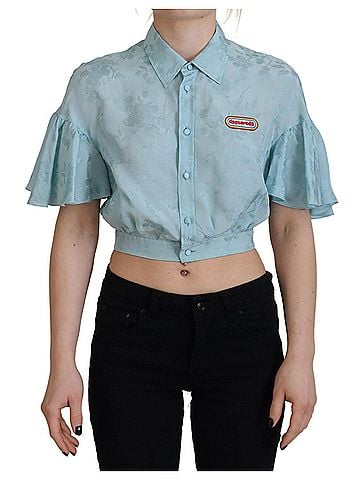 Dsquared2 Blue Collared Button Down Short Sleeve Cropped Women's Top (view 1)