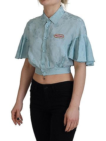 Dsquared2 Blue Collared Button Down Short Sleeve Cropped Women's Top (view 2)