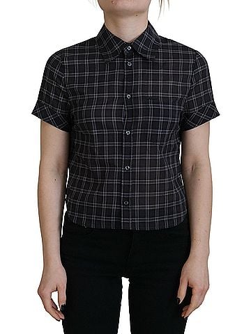 Dsquared2 Black Checkered Collared Button Short Sleeves Women's Top (view 1)