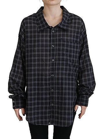 Dsquared2 Black Checkered Collared Button Long Sleeves Women's Shirt (view 1)