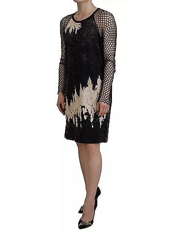Dsquared2 Black Tie Dye Mesh Long Sleeves Cotton Shift Women's Dress (view 2)
