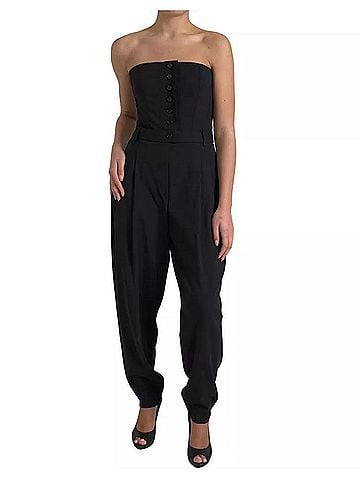 Dolce & Gabbana Basic Black Wool Stretch Strapless Jumpsuit Women's Dress (view 1)