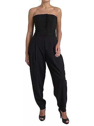 Dolce & Gabbana Basic Black Wool Stretch Strapless Jumpsuit Women's Dress (view 2)