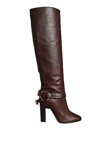 Dolce & Gabbana Basic Brown Leather Gold Tone Logo High Boots Women's Shoes (view 1)