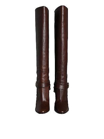 Dolce & Gabbana Basic Brown Leather Gold Tone Logo High Boots Women's Shoes (view 2)