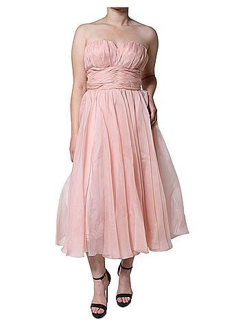 Dolce & Gabbana Basic Pink Silk Strapless Maxi A-line Gown Women's Dress (view 1)
